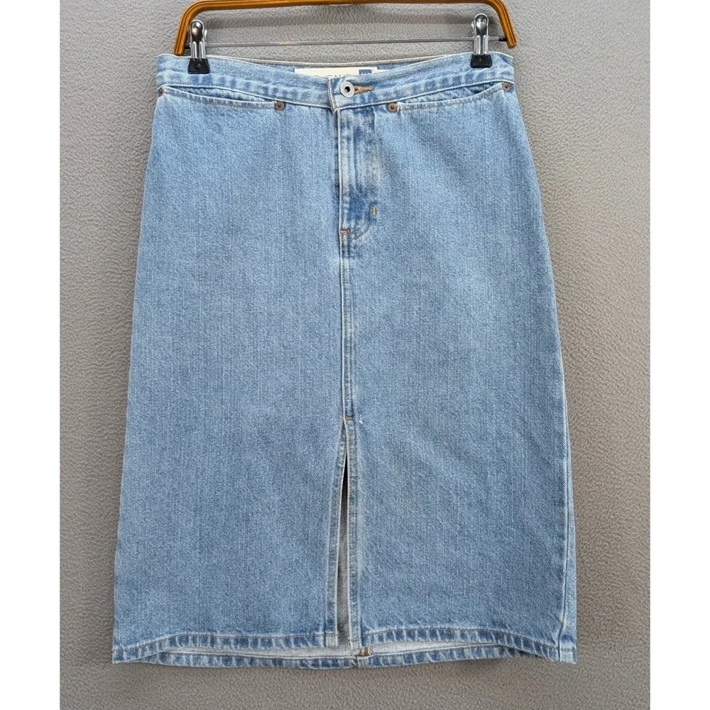 Vintage GAP Denim Midi‎ Skirt Size 6 Short Rivet Cotton 90s Classic Retro Slit